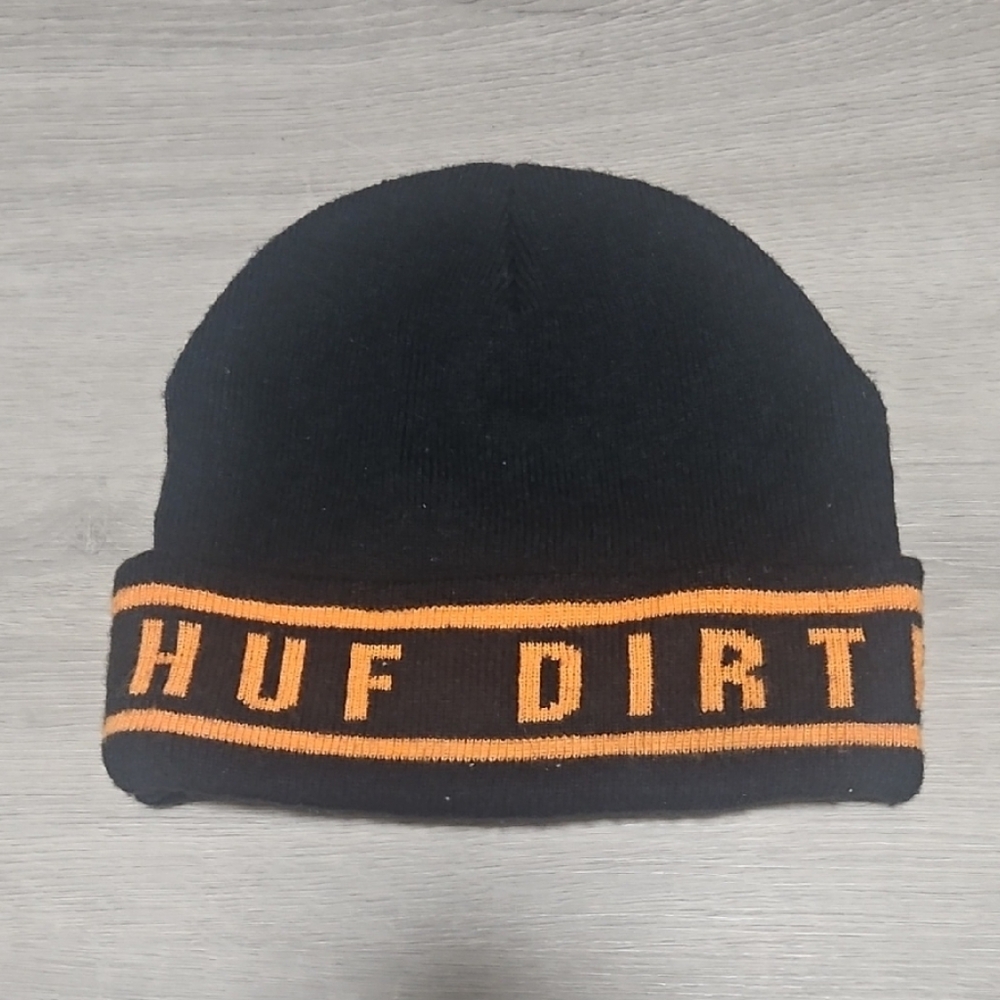 HUF Black Beanie with Orange Trim
